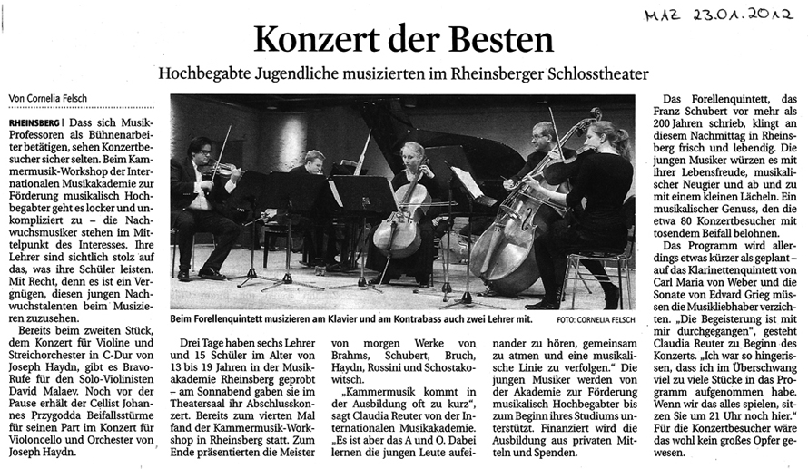 Kritik Märkische Allgemeine Zeitung 23.1.2012, Cornelia Felsch
